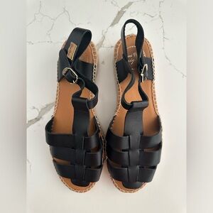 Toni Pons Women's Emma Espadrille Wedge Sandal 38, Black Leather